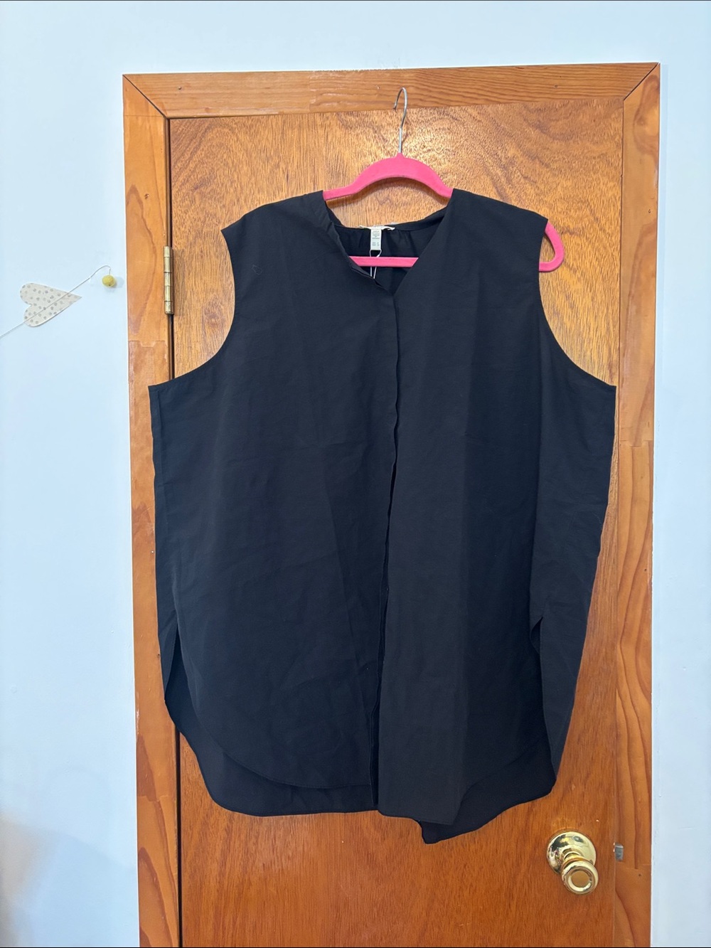 NWT Eileen Fisher Black Sleeveless Button Down Organic Cotton Top Size 2X